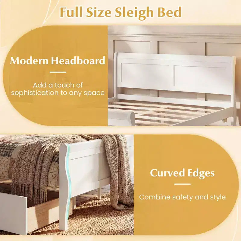Struttura Letto a Una Piazza Costway con 2 Cassetti Contenitore, Base Letto in Legno con Testiera Beige/Bianco