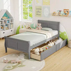 Struttura Letto a Una Piazza Costway con 2 Cassetti Contenitore, Base Letto in Legno con Testiera Beige/Bianco