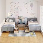 Struttura Letto a Una Piazza Costway con 2 Cassetti Contenitore, Base Letto in Legno con Testiera Beige/Bianco