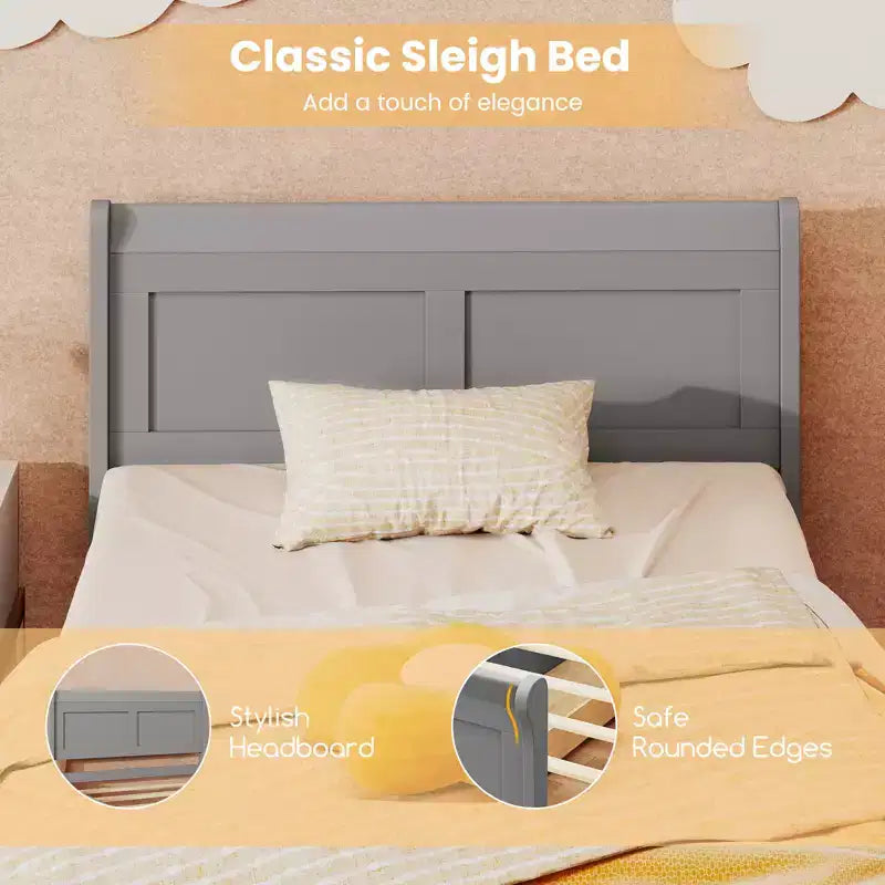 Struttura Letto a Una Piazza Costway con 2 Cassetti Contenitore, Base Letto in Legno con Testiera Beige/Bianco