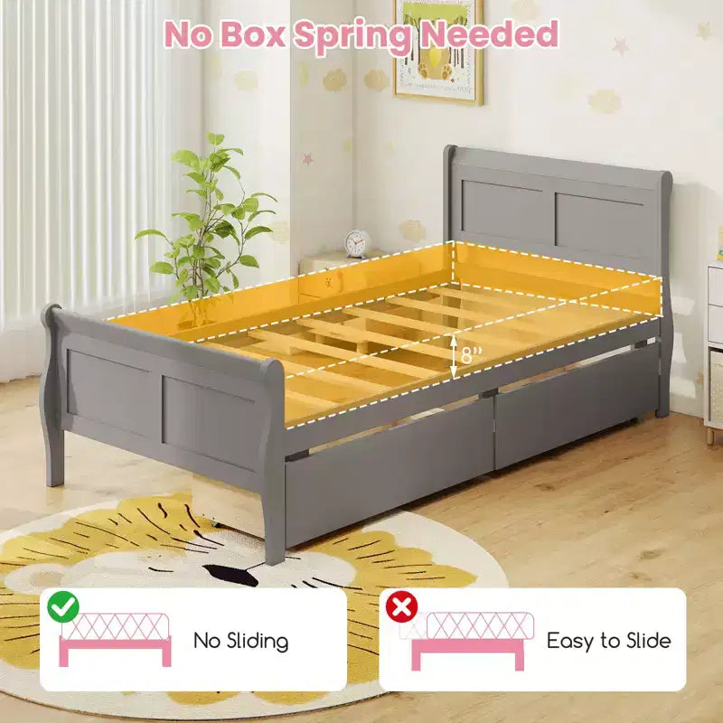 Struttura Letto a Una Piazza Costway con 2 Cassetti Contenitore, Base Letto in Legno con Testiera Beige/Bianco