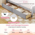 Struttura Letto a Una Piazza Costway con 2 Cassetti Contenitore, Base Letto in Legno con Testiera Beige/Bianco
