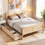 Struttura Letto a Una Piazza Costway con 2 Cassetti Contenitore, Base Letto in Legno con Testiera Beige/Bianco