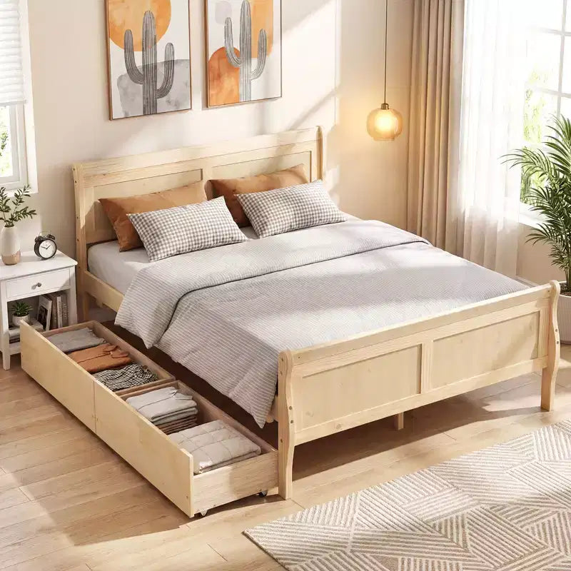 Struttura Letto a Una Piazza Costway con 2 Cassetti Contenitore, Base Letto in Legno con Testiera Beige/Bianco
