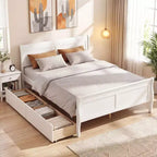 Struttura Letto a Una Piazza Costway con 2 Cassetti Contenitore, Base Letto in Legno con Testiera Beige/Bianco