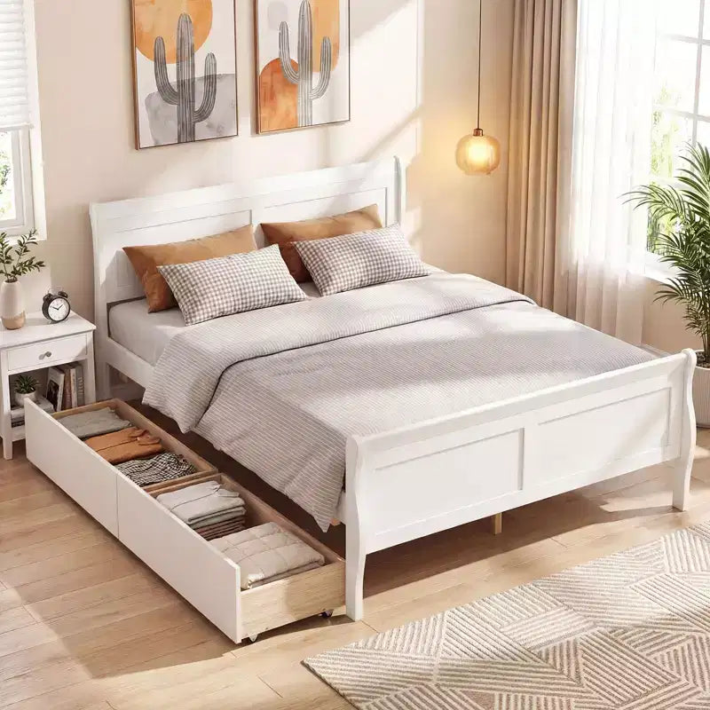 Struttura Letto a Una Piazza Costway con 2 Cassetti Contenitore, Base Letto in Legno con Testiera Beige/Bianco