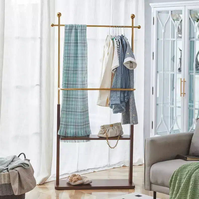 GDFStudio Nira Rustic Stainless Steel Double-Layer Coat Rack with Open Shelf