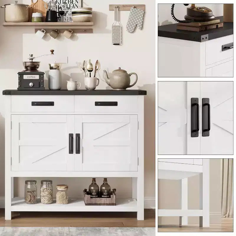 Tavolo da ingresso stile rustico con armadietto a 2 ante e 2 cassetti, consolle in legno con vano contenitore, mobile bar, credenza a buffet per la casa