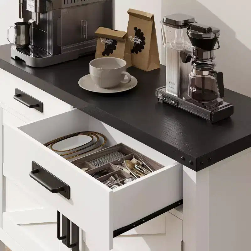 Tavolo da ingresso stile rustico con armadietto a 2 ante e 2 cassetti, consolle in legno con vano contenitore, mobile bar, credenza a buffet per la casa