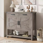 Tavolo da ingresso stile rustico con armadietto a 2 ante e 2 cassetti, consolle in legno con vano contenitore, mobile bar, credenza a buffet per la casa