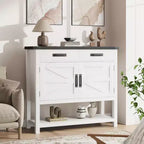 Tavolo da ingresso stile rustico con armadietto a 2 ante e 2 cassetti, consolle in legno con vano contenitore, mobile bar, credenza a buffet per la casa