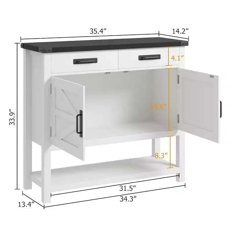 Tavolo da ingresso stile rustico con armadietto a 2 ante e 2 cassetti, consolle in legno con vano contenitore, mobile bar, credenza a buffet per la casa