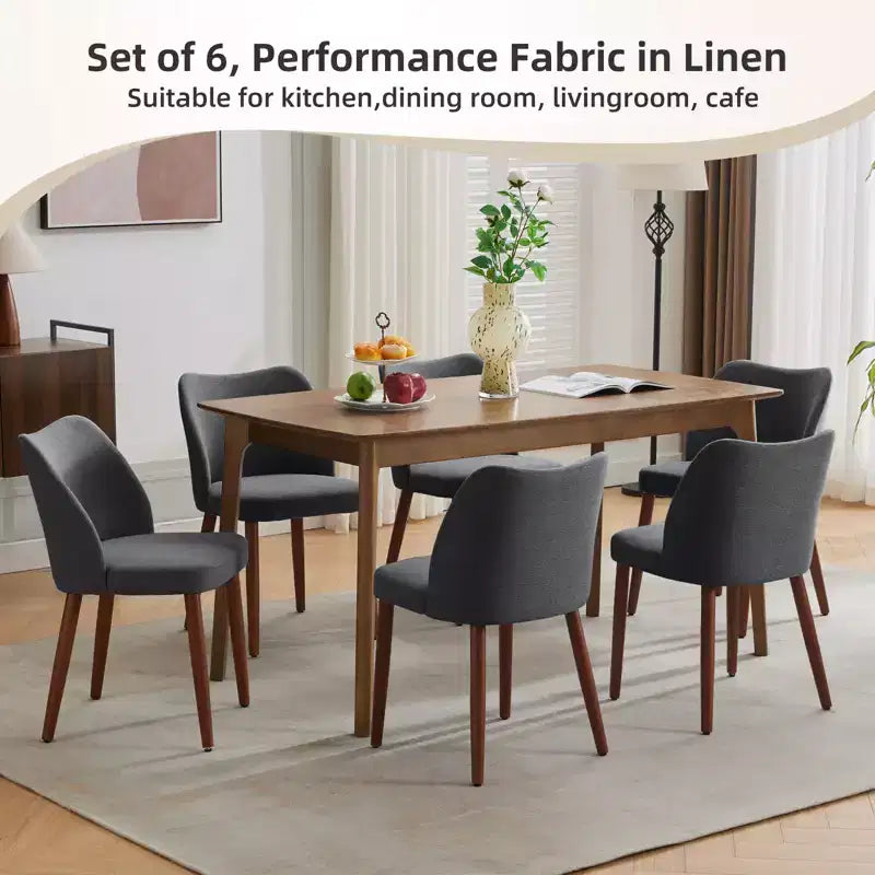 Set di Sedie da Pranzo in Lino, Sedie da Cucina Imbottite in Tessuto con Gambe in Legno, Schienale a Bobina, Cuscini Spessi, Piedini Livellanti. per Sala da Pranzo, Salotto
