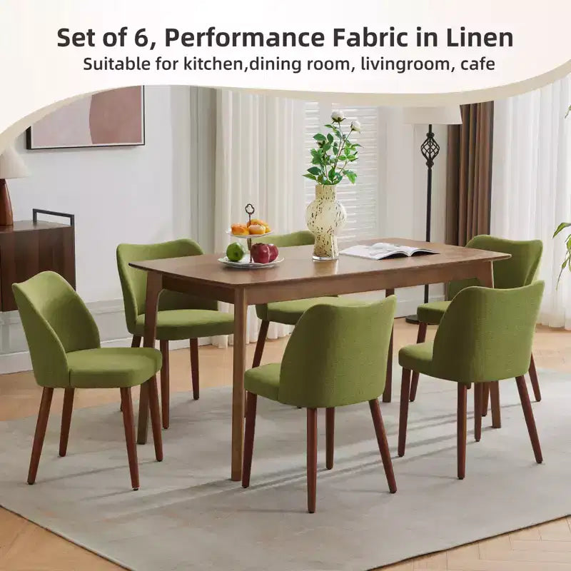 Set di Sedie da Pranzo in Lino, Sedie da Cucina Imbottite in Tessuto con Gambe in Legno, Schienale a Bobina, Cuscini Spessi, Piedini Livellanti. per Sala da Pranzo, Salotto