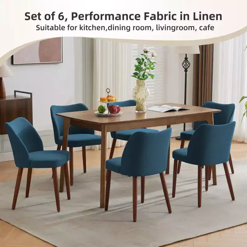 Set di Sedie da Pranzo in Lino, Sedie da Cucina Imbottite in Tessuto con Gambe in Legno, Schienale a Bobina, Cuscini Spessi, Piedini Livellanti. per Sala da Pranzo, Salotto