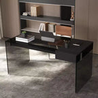 Gaoyangjiaju 53.14 Scrivania Moderna per Computer con Piano in Vetro Temperato 3C e Archiviazione a Doppia Zona, Elegante Scrivania Minimalista Nera per Ufficio Domestico