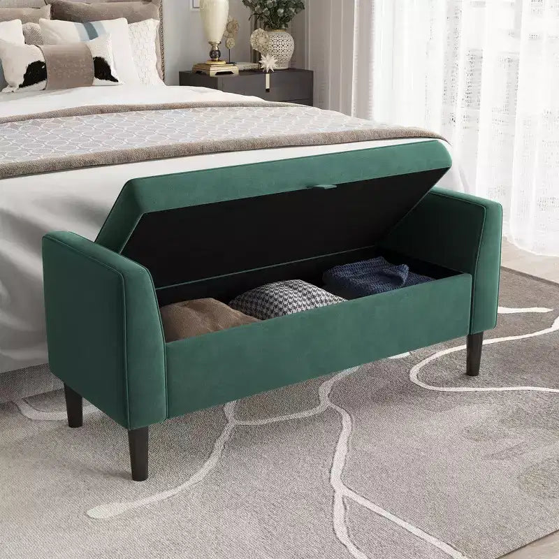 Panca portaoggetti con poggiapiedi da 118 cm – Panca da letto imbottita con design capitonné per camera da letto, ingresso