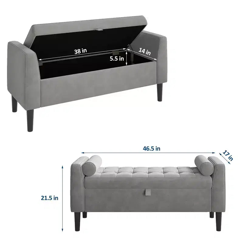 Panca portaoggetti con poggiapiedi da 118 cm – Panca da letto imbottita con design capitonné per camera da letto, ingresso