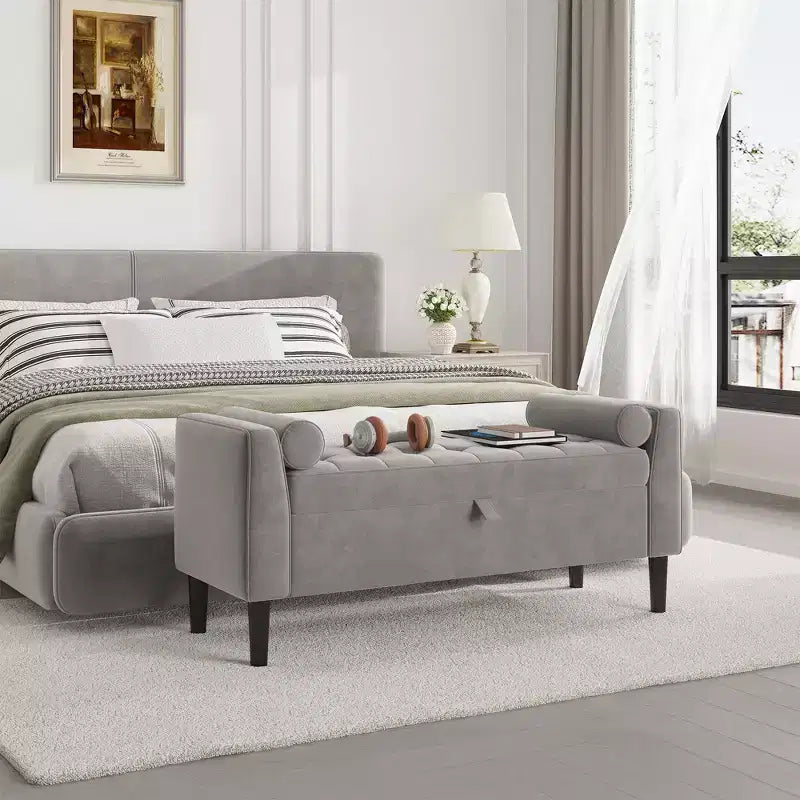 Panca portaoggetti con poggiapiedi da 118 cm – Panca da letto imbottita con design capitonné per camera da letto, ingresso