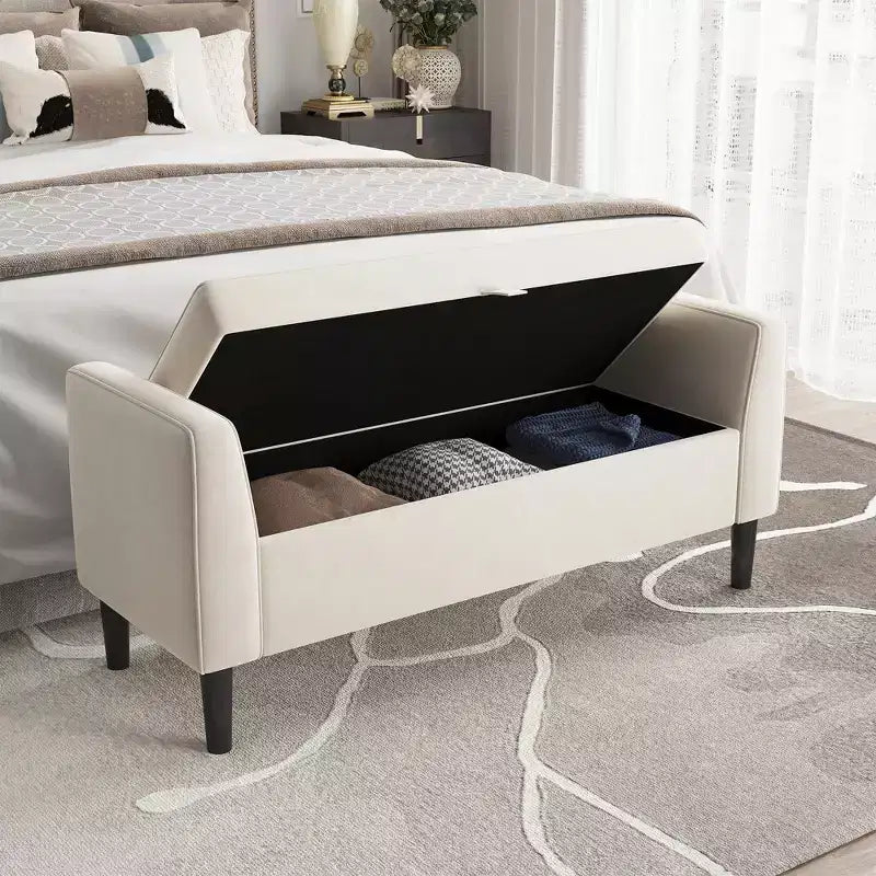 Panca portaoggetti con poggiapiedi da 118 cm – Panca da letto imbottita con design capitonné per camera da letto, ingresso