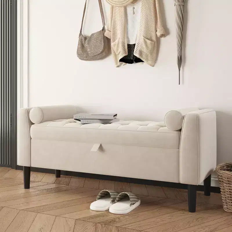 Panca portaoggetti con poggiapiedi da 118 cm – Panca da letto imbottita con design capitonné per camera da letto, ingresso