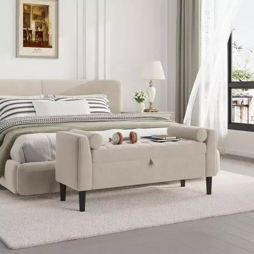 46.5 Storage Bench Ottoman - Upholstered End of Bed Bench with Button-Tufted Design for Bedroom, Entryway