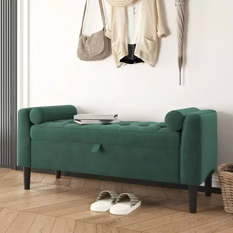 Panca portaoggetti con poggiapiedi da 118 cm – Panca da letto imbottita con design capitonné per camera da letto, ingresso