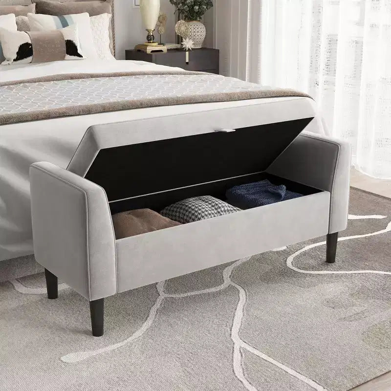 Panca portaoggetti con poggiapiedi da 118 cm – Panca da letto imbottita con design capitonné per camera da letto, ingresso