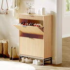 Coolmee Scarpiera a Due Ribalte, Mobile Scarpiera in Legno, Salvaspazio per Ingresso Stretto, Appartamenti con Ingresso