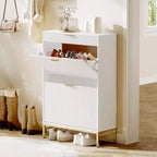 Coolmee Scarpiera a Due Ribalte, Mobile Scarpiera in Legno, Salvaspazio per Ingresso Stretto, Appartamenti con Ingresso