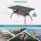 Tavolo da pranzo da esterno in alluminio pressofuso da 59 pollici, tavolo da patio da esterno per 6 persone, tavolo da pranzo da patio con 2 fori per ombrellone e piedini regolabili per giardino, cortile