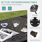 Tavolo da pranzo da esterno in alluminio pressofuso da 59 pollici, tavolo da patio da esterno per 6 persone, tavolo da pranzo da patio con 2 fori per ombrellone e piedini regolabili per giardino, cortile
