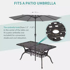 Tavolo da pranzo da esterno in alluminio pressofuso da 59 pollici, tavolo da patio da esterno per 6 persone, tavolo da pranzo da patio con 2 fori per ombrellone e piedini regolabili per giardino, cortile