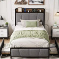 King Size Bed Frame, Storage Headboard with Charging Station, Solid and Stable, Noise Free, No Box Spring Needed, Easy Assembly