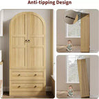 Dispensa da cucina alta 72" con ante in legno/vetro e cassetti, ripiani in legno ad arco, credenza grande indipendente in stile rustico per la sala da pranzo