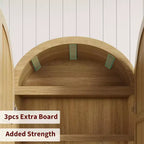 Dispensa da cucina alta 72" con ante in legno/vetro e cassetti, ripiani in legno ad arco, credenza grande indipendente in stile rustico per la sala da pranzo