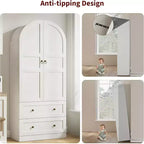 Dispensa da cucina alta 72" con ante in legno/vetro e cassetti, ripiani in legno ad arco, credenza grande indipendente in stile rustico per la sala da pranzo