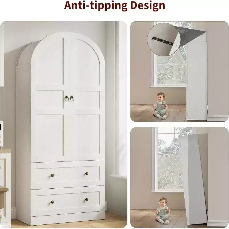 Dispensa da cucina alta 72" con ante in legno/vetro e cassetti, ripiani in legno ad arco, credenza grande indipendente in stile rustico per la sala da pranzo