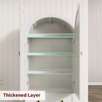 Dispensa da cucina alta 72" con ante in legno/vetro e cassetti, ripiani in legno ad arco, credenza grande indipendente in stile rustico per la sala da pranzo