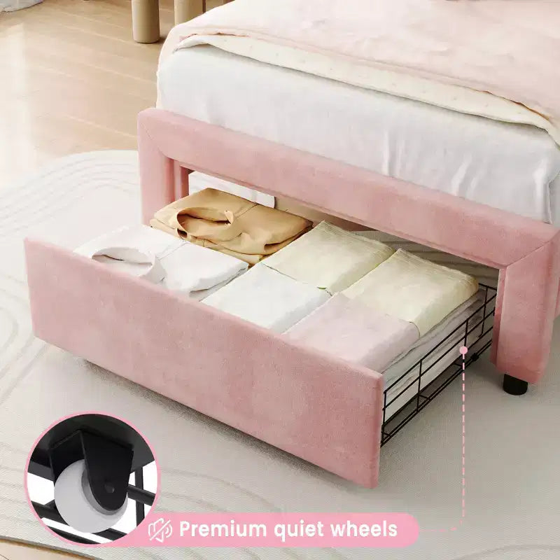 COZONY Struttura Letto Singolo Imbottita in Velluto con Testiera Regolabile, Letto a Piattaforma per Bambina con Doghe in Legno, Nessuna Rete a Molle Necessaria