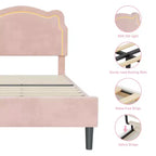 COZONY Struttura Letto Singolo Imbottita in Velluto con Testiera Regolabile, Letto a Piattaforma per Bambina con Doghe in Legno, Nessuna Rete a Molle Necessaria