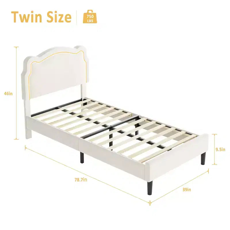 COZONY Struttura Letto Singolo Imbottita in Velluto con Testiera Regolabile, Letto a Piattaforma per Bambina con Doghe in Legno, Nessuna Rete a Molle Necessaria