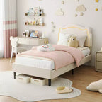 COZONY Struttura Letto Singolo Imbottita in Velluto con Testiera Regolabile, Letto a Piattaforma per Bambina con Doghe in Legno, Nessuna Rete a Molle Necessaria