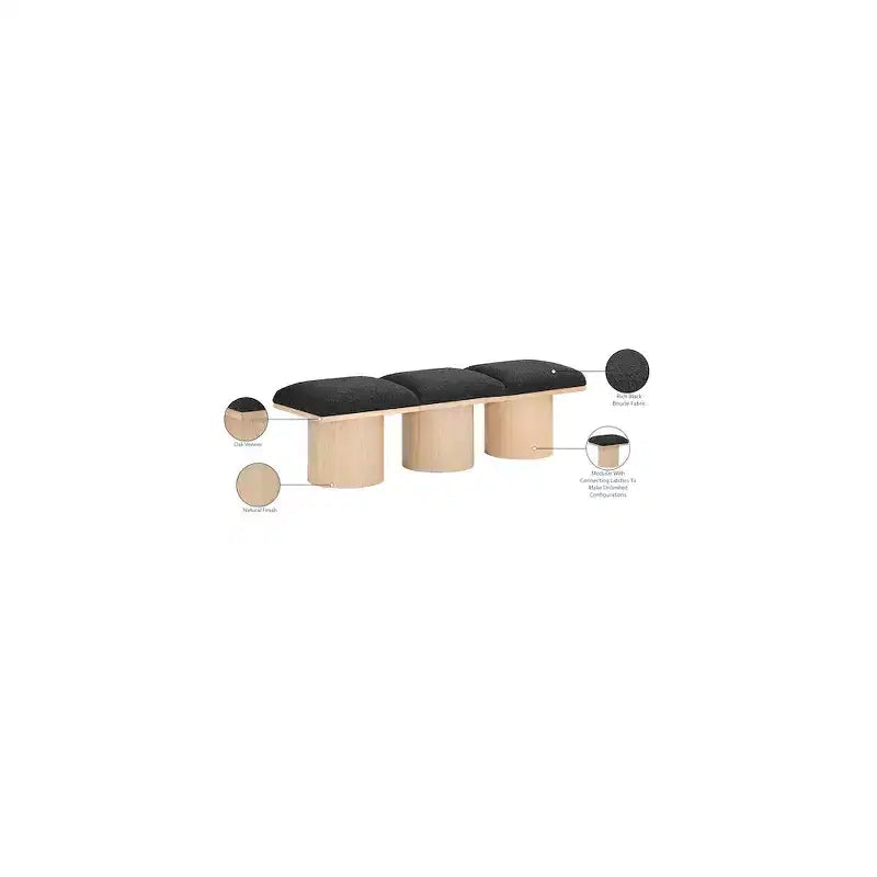 Meridian Furniture, Panca Pavilion in tessuto bouclé nero