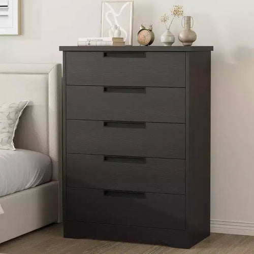 5 Drawer Dresser for Bedroom, Black Chest of Drawers Nightstand with Embedded Handles, Wooden Dresser Organizer for Living Room, Nursery, Entryway