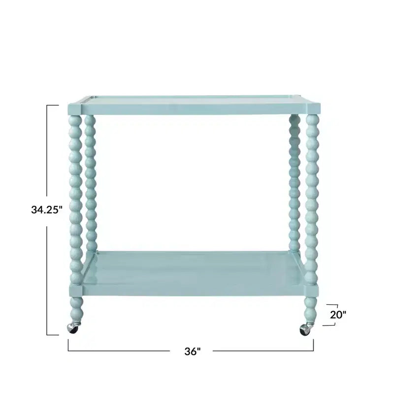Carrello da Bar a 2 Ripiani Storied Home in Legno di Gomma su Ruote, Blu