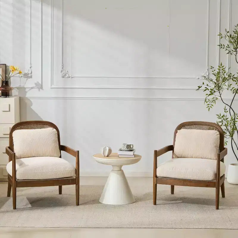 Christopher Knight Home Zuka, sedia in legno con cuscini in rattan in stile moderno di metà secolo (set da 2)