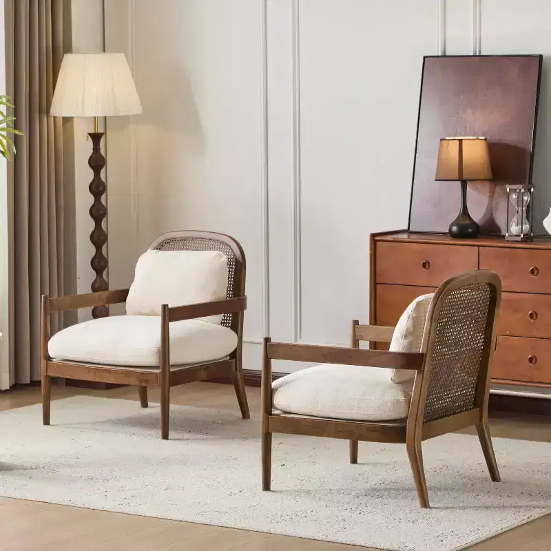 Christopher Knight Home Zuka, sedia in legno con cuscini in rattan in stile moderno di metà secolo (set da 2)