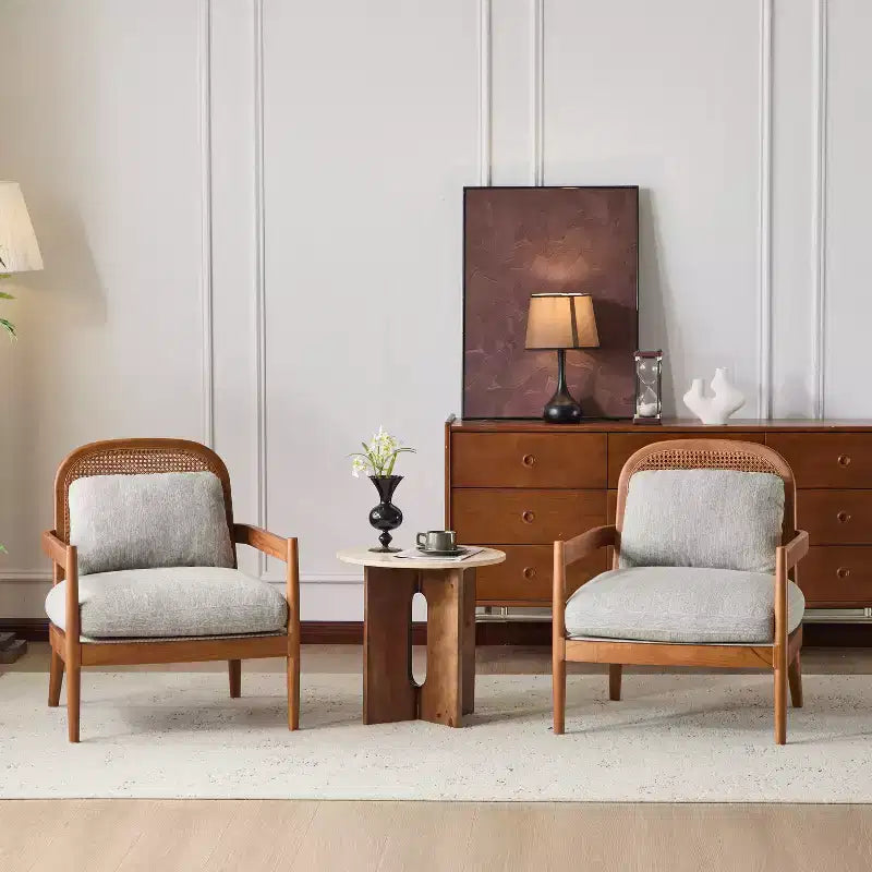 Christopher Knight Home Zuka, sedia in legno con cuscini in rattan in stile moderno di metà secolo (set da 2)