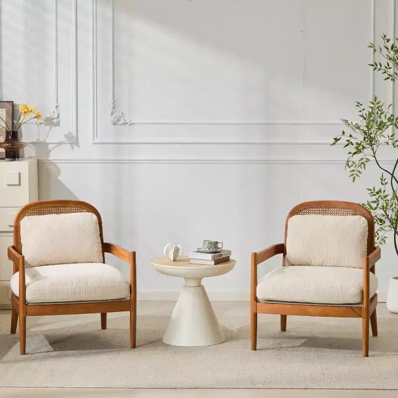 Christopher Knight Home Zuka, sedia in legno con cuscini in rattan in stile moderno di metà secolo (set da 2)